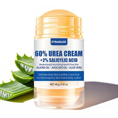 ZyraGloz Urea Cream Stick 60 plus Salicylic Acid 2, Maximum Strength Urea Foot Cream for Dry Cracked Heels, Feet Callus Remover, Hands Knees Exfoliating Dead Skin, Softening Skin Moisturizer Lotion