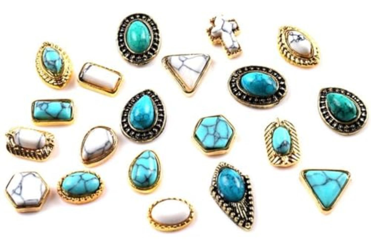 SIXAOAZZ 50 PCS Turquoise Nail Hanging Ornaments 3D Nail Art Supplies Nail Art Accessories Western Nail Hanging Ornaments Retro Nail Hanging Ornaments for Nail Art DIY, Small, Blue