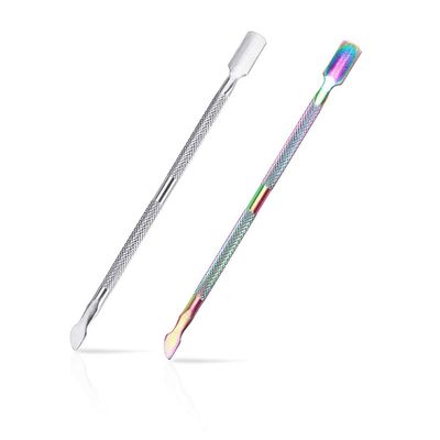 FULINJOY 2PCS Cuticle Pusher and Cutter, Stainless Steel Dual Head Cutter and Trimmer Manicure and Pedicure Tool for Fingernails and Toenails
