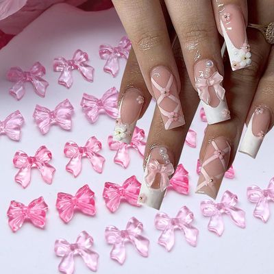 50Pcs Bow Nail Charms 3D Bow-Knot Nail Decals Nail Charms Pink Bowknot Resin for Nails Mixed Cute Bowknots Charms Spring Nail Charm for Women Nail Art Supplies Manicure Decorations