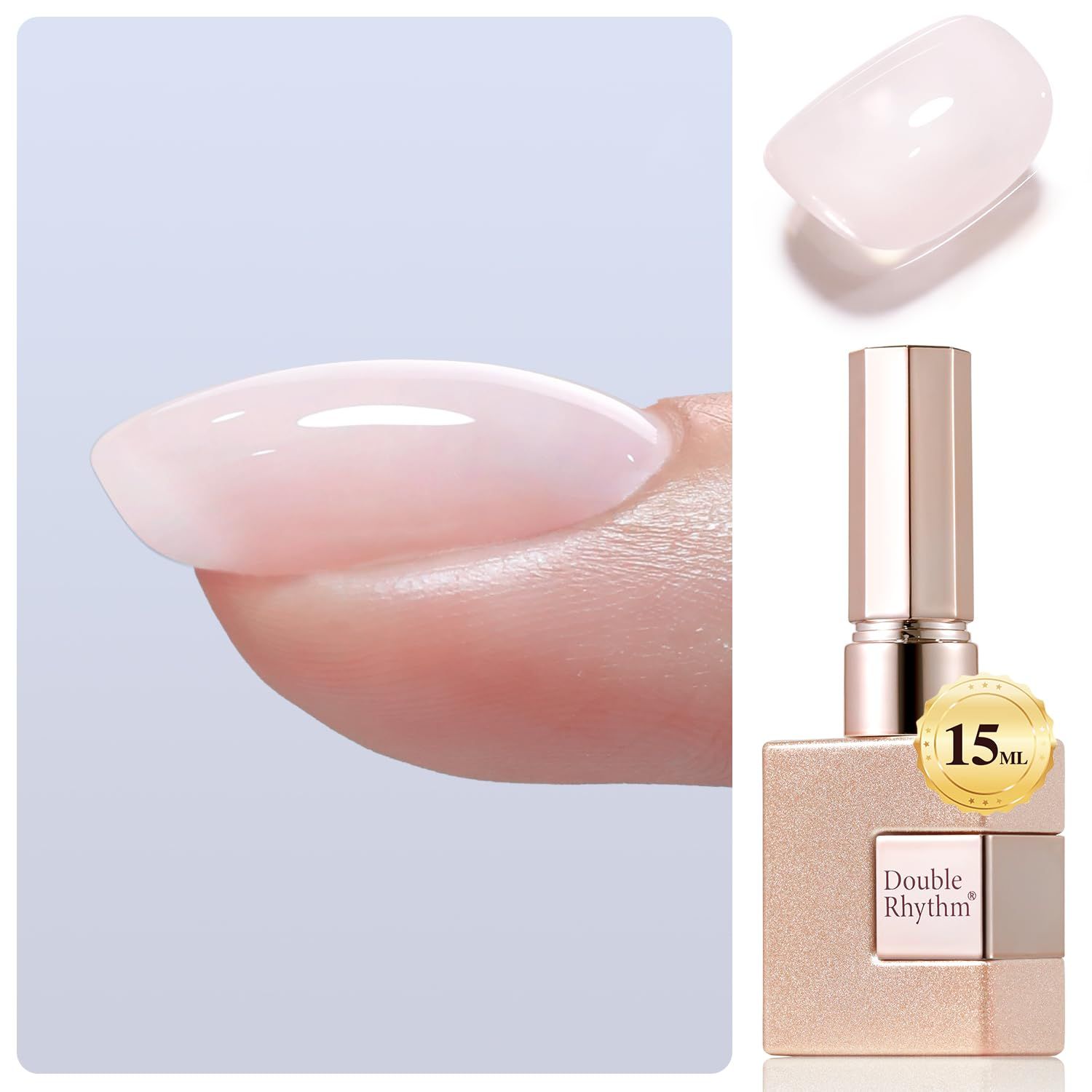 Double Rhythm Clear Gel Nail Polish 15ml Nail Strengthener Builder in a Bottle Nail Extension Hard Gel Soak Off Long Lasting UV Gel (Nude Pink 8 in 1-3)