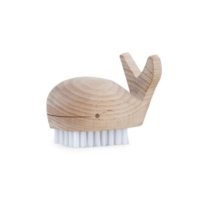 Kikkerland Hand-Crafted Multi-Purpose Beechwood Whale Scrub Brush - Supplies for Manicures and Pedicures, Hand Washing, Vegetable Scrubbing - Nautical Decor, Bathroom Essentials