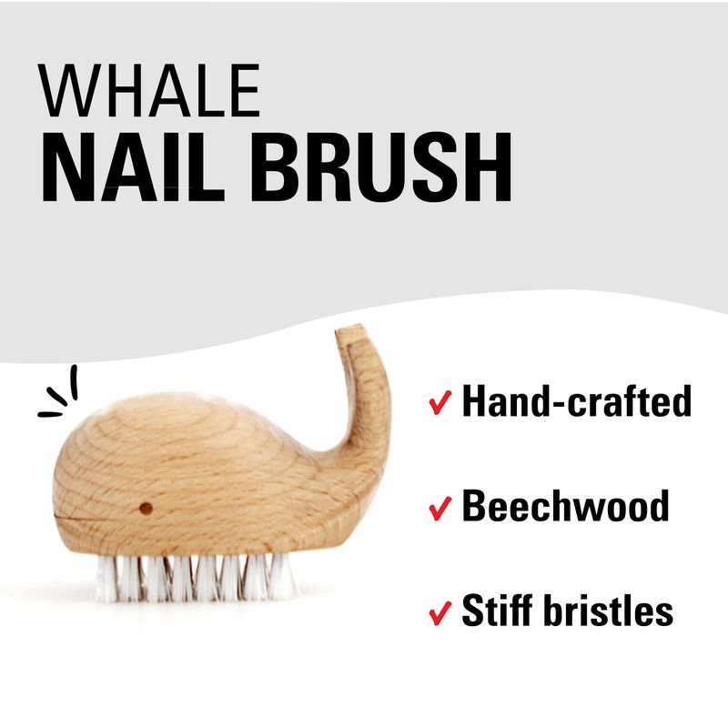 Kikkerland Hand-Crafted Multi-Purpose Beechwood Whale Scrub Brush - Supplies for Manicures and Pedicures, Hand Washing, Vegetable Scrubbing - Nautical Decor, Bathroom Essentials