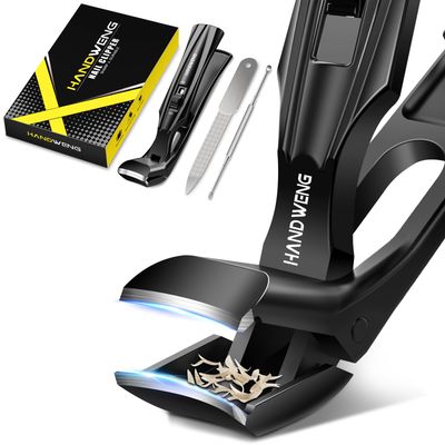 Toenail Clippers for Seniors Thick Toenails, Angled Head Toe Nail Clippers for Thick Nails, Heavy Duty Nail Clippers for Men, Fingernail Clippers Adult with Catcher Long Handle - Black