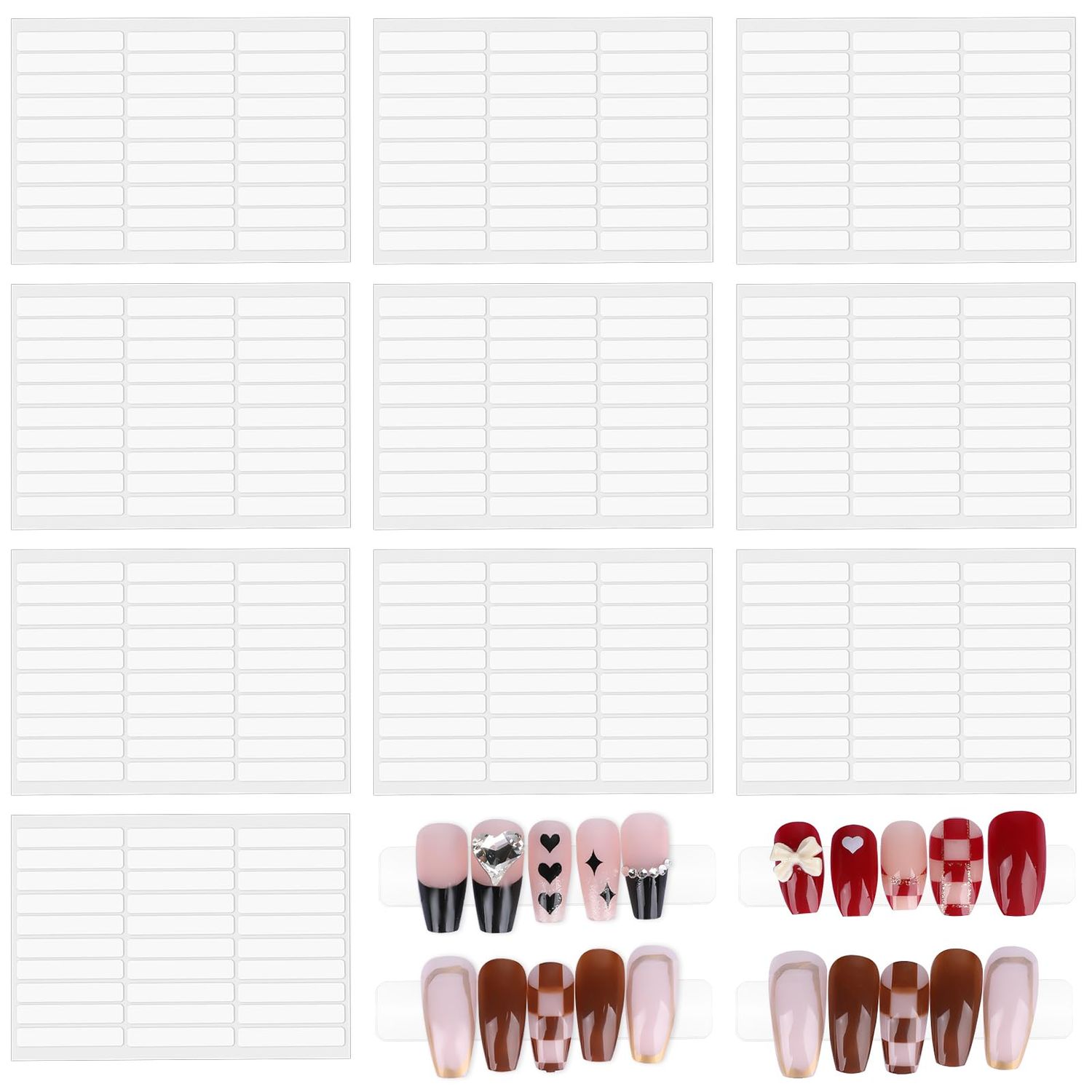 10 Sheets Double Sided Nail Tape Double Sided Tape for Press on Nails Adhesive Clear Mounting Tape for Nail Packaging Nail Design Salon Supplies Colors Designs Showcase
