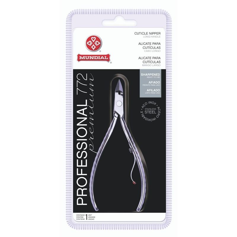 Professional Cuticle Nipper Mundial 772 PR - Brazilian Manicure Quality Long Handle Stainless Steel Trimmer Cutter for Fingernails and Toenails