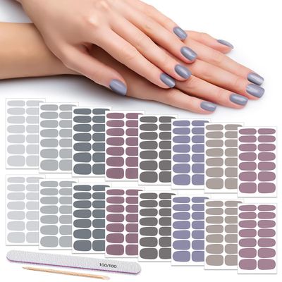 DANNEASY 16 Sheets Self-Adhesive Nail Polish Strips - Solid Color Womens Nail Wraps with Nail File &amp; Cuticle Stick (Gray)