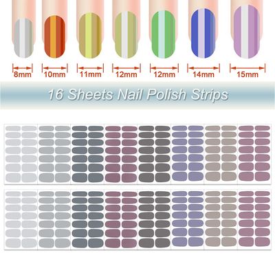DANNEASY 16 Sheets Self-Adhesive Nail Polish Strips - Solid Color Womens Nail Wraps with Nail File &amp; Cuticle Stick (Gray)