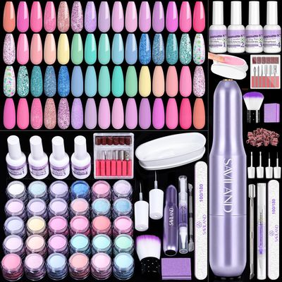 SAVILAND Dip Powder Nail Kit with Drill: 30 Colors Mermaid Dip Nails Powder Starter Kit Dip Powder Liquid Set Dip Base &amp; Top Activator Brush Saver All-in-1 Dip Nail Kit French Nail Art Manicure Salon