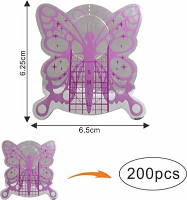 VNC 200Pcs Nail Form Extension Sticker Pruple Bufferfly Shape Nail Art Guide Form Acrylic Tips UV Gel Extension Stickers Guide Stencil Manicure Tools for Nail Polish Guide Sticker