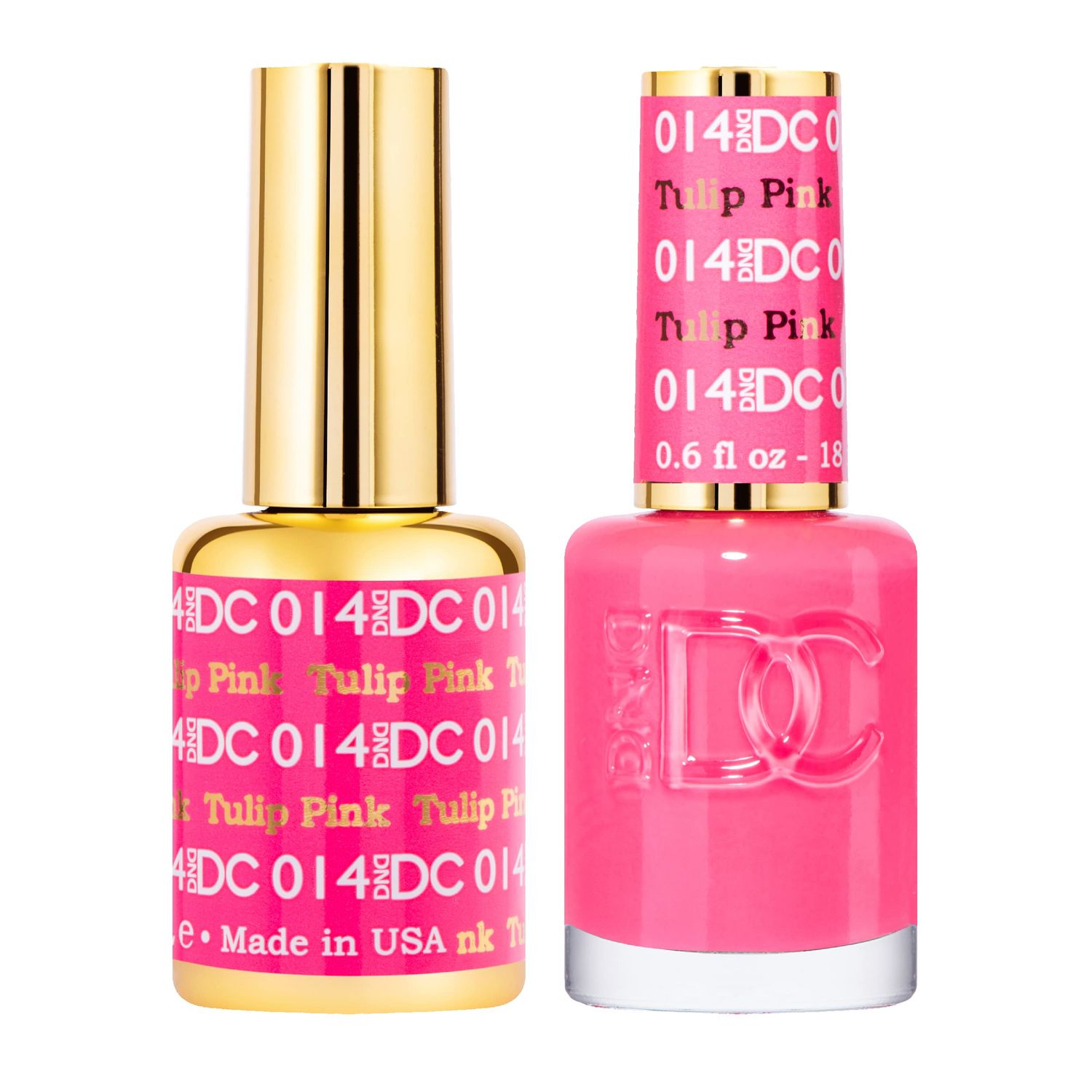DND DC Gel Polish Set, Pink Collection, UV/LED Gel Polish and Air Dry Nail Lacquer, Matching Chip-Free Polish Duo, 014 Tulip Pink, 0.5 Fl Oz