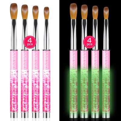Saviland Kolinsky Acrylic Nail Brush Set: Size 6/8/12/14 Professional Nail Brushes for Acrylic Application, Glows in The Dark Powder Brushes for Nail Art Extension 3D Carving Home DIY
