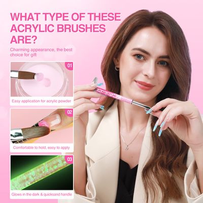 Saviland Kolinsky Acrylic Nail Brush Set: Size 6/8/12/14 Professional Nail Brushes for Acrylic Application, Glows in The Dark Powder Brushes for Nail Art Extension 3D Carving Home DIY