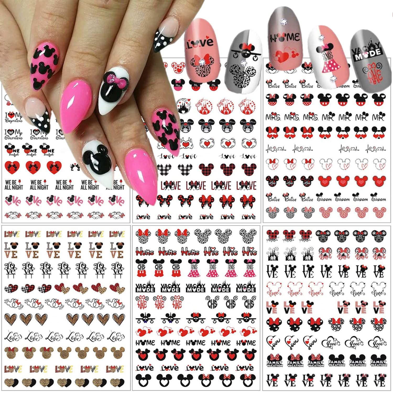 Cute Nail Art Stickers and Decals - Valentine Cartoon Heart Design for Women Girls - DIY Manicure Decoration Accessories