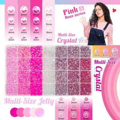 qiipii 28 Types Pink Jelly Resin Rhinestones w B7000 Jewelry Glue for Bedazzling Crafting 3mm-6mm Flatback Colorful Hot Pink AB Stones Gems Diamonds for Nails Face Eyes Makeup Crafts Tumblers Bottles