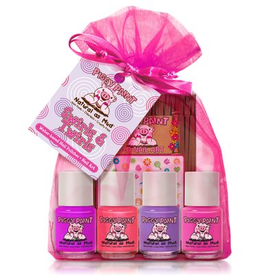 Piggy Paint | 100 Non-Toxic Girls Nail Polish | Safe, Cruelty-free, Vegan, &amp; Low Odor for Kids | Swirls &amp; Twirls (4 Polish Nail Art Gift Set)