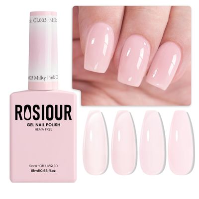 Rosiour HEMA-Free Jelly Milky Pink Gel Nail Polish, 18 ML Sheer Pink Gel Polish Neutral Nude for Women Girls, Translucent Color Soak Off Gel for Spring French Nail Manicure Salon DIY