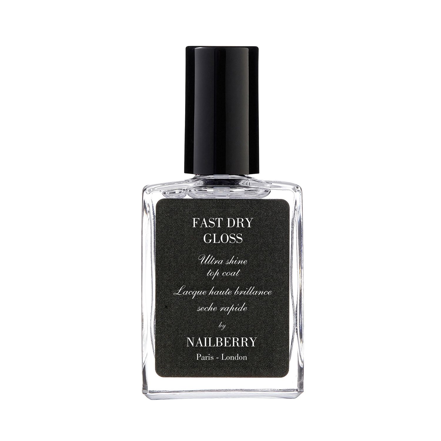 Nailberry Fast Dry Gloss Top Coat | Super-Fast Drying High Gloss Top Coat | Hard, Long-Lasting, Chip-Resistant Finish | Protects Against Fading &amp; Discoloration | Vegan &amp; Cruelty Free | 12-Free | 15 ml
