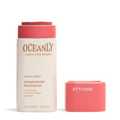 ATTITUDE Oceanly Plastic-Free Lightweight Blush Stick, Titanium Dioxide-Free, EWG Verified, Vegan &amp; Cruelty-free Makeup, Happy Berry, 0.3 Ounces