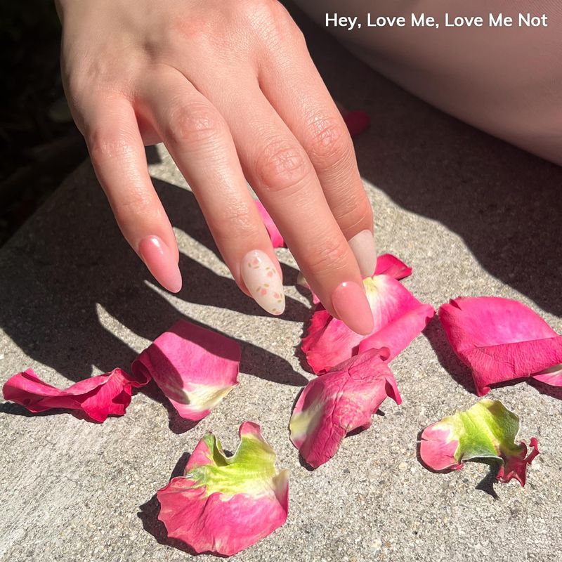 Heyhae Semi Cured Gel Nail Strips | No LED Lamp Needed | Easy Apply &amp; Remove, Salon Quality | Includes 28 Strips, 1 Prep Pads, Nail File &amp; Wooden stick - Hey, Love Me, Love Me Not