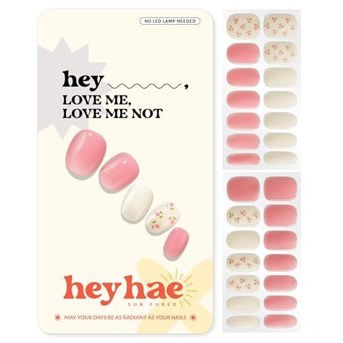 Heyhae Semi Cured Gel Nail Strips | No LED Lamp Needed | Easy Apply &amp; Remove, Salon Quality | Includes 28 Strips, 1 Prep Pads, Nail File &amp; Wooden stick - Hey, Love Me, Love Me Not