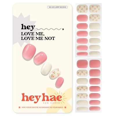 Heyhae Semi Cured Gel Nail Strips | No LED Lamp Needed | Easy Apply &amp; Remove, Salon Quality | Includes 28 Strips, 1 Prep Pads, Nail File &amp; Wooden stick - Hey, Love Me, Love Me Not