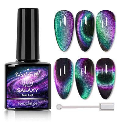 Cat Eye Gel Nail Polish, 9D Cat Eye Gel Nail Polish, Chameleon Polish Soak Off U V Light, Double Magic Colors Professional Use for Salon-A