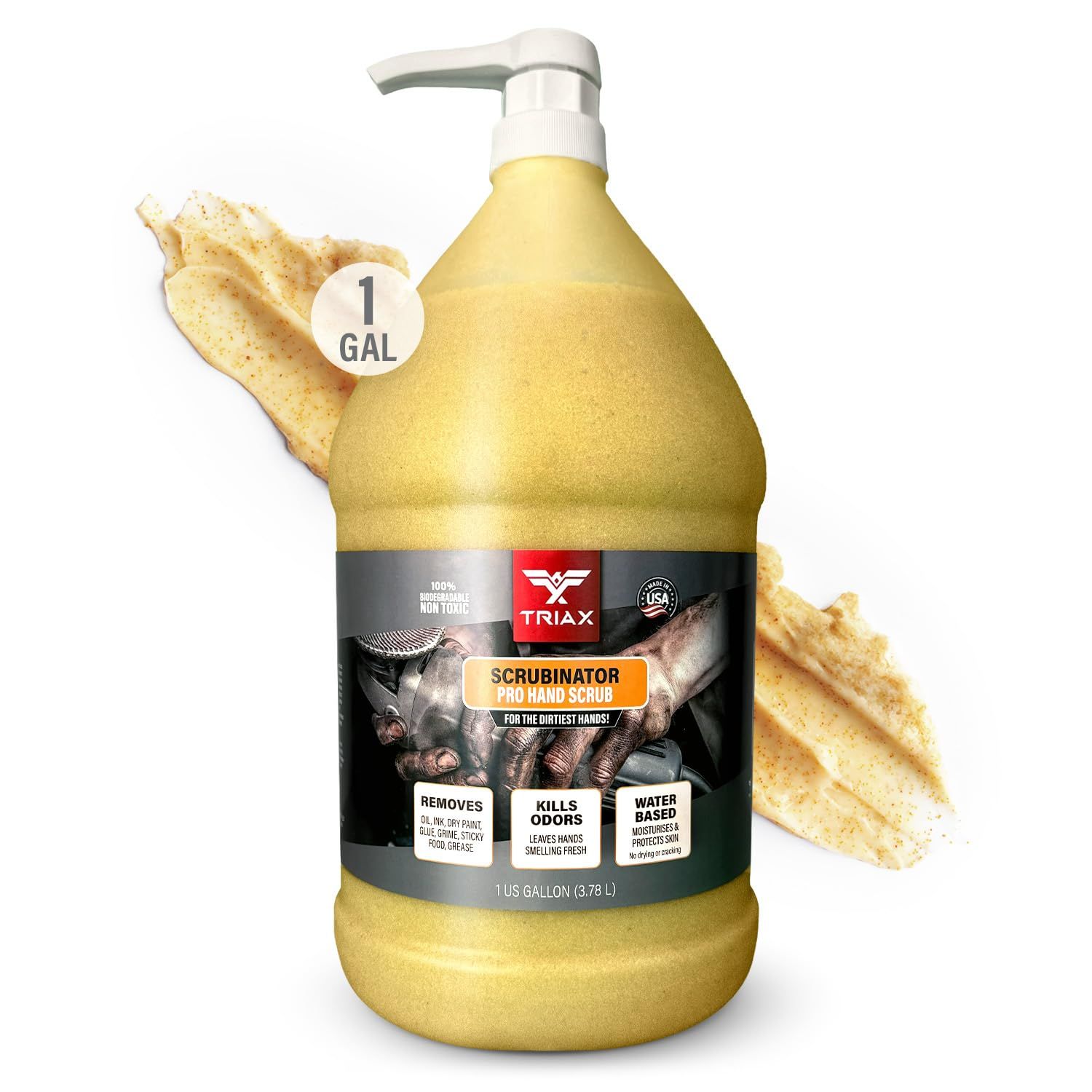 TRIAX Scrubinator - Heavy Duty Hand Scrub and Cleaner - Removes Tough Grease, Dirt, Grime, and Odors - No Toxic Solvents or Harsh Chemicals - Moisturizers to Protect Skin (1 Gallon)