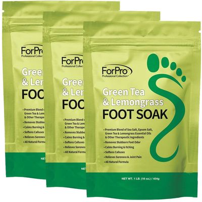 ForPro Professional Collection Green Tea &amp; Lemongrass Foot Soak with Sea &amp; Epsom Salt for Toenail Athletes, Stubborn Odor Scent, Softens Calluses &amp; Soothes Sore Tired Feet - 48 Ounces (3 1-lb Packs)