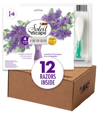 BIC Soleil Escape Scented Womens Disposable Razors, 4 Blades, Comfortable Shave, Lavender &amp; Eucalyptus Scented Handle Shaving Razors for Women, 12 Count