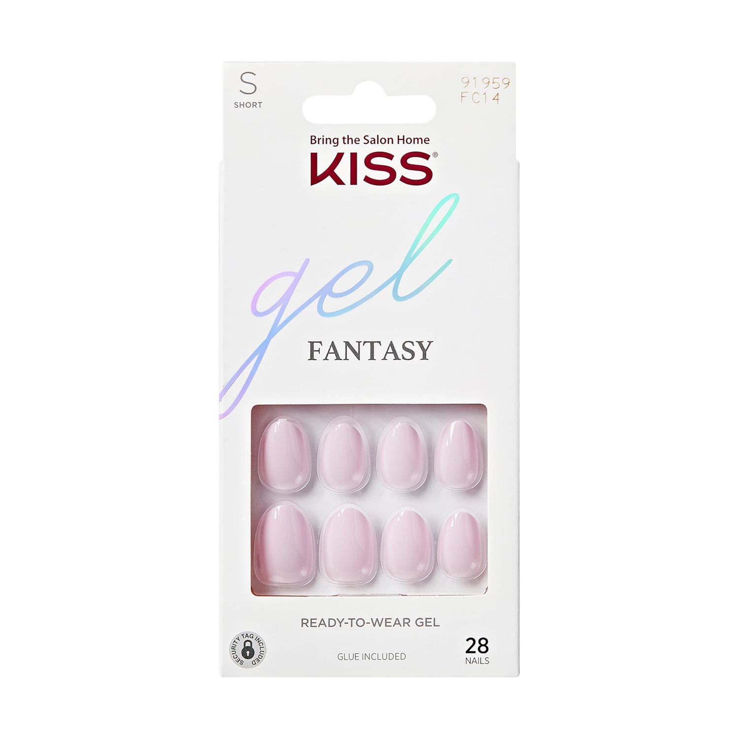 KISS Gel Fantasy, Press-On Nails, Nail glue included, Pure Love, Light Pink, Short Size, Almond Shape, Includes 28 Nails, 2G Glue, 1 Manicure Stick, 1 Mini File