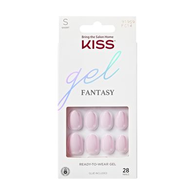 KISS Gel Fantasy, Press-On Nails, Nail glue included, Pure Love, Light Pink, Short Size, Almond Shape, Includes 28 Nails, 2G Glue, 1 Manicure Stick, 1 Mini File