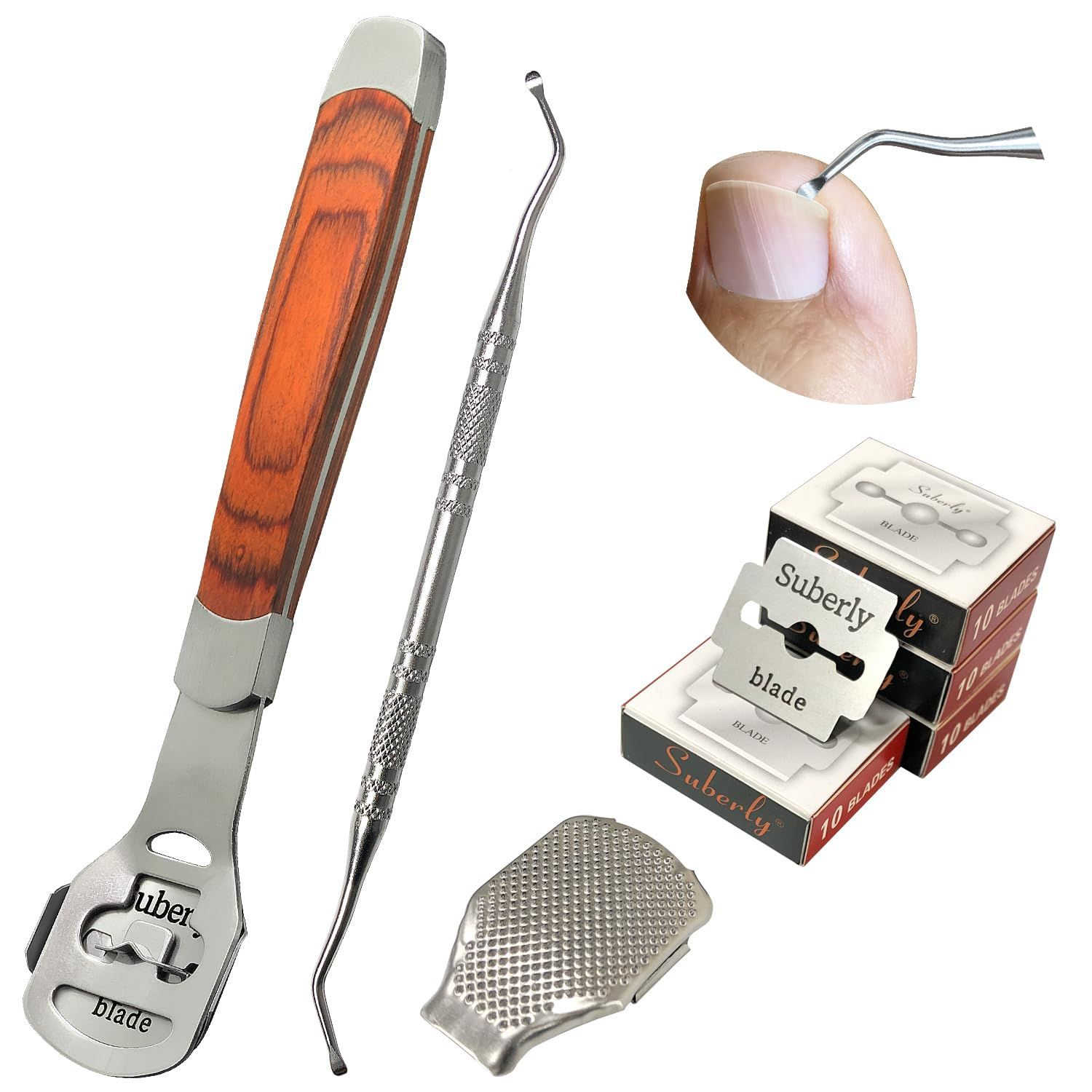 43 Pcs Callus Shaver for Feet Set, Callus Remover for Feet Set, (1 Stainless Foot File &amp;1 Foot File Heads &amp; 40 Replacement Slices Blades &amp; 1 Nail Cleaning)