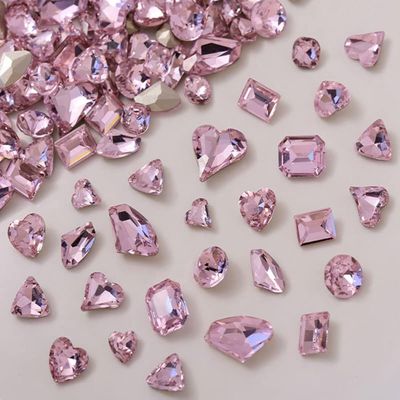 48 Pcs Big Mix Sizes Different Shape Nail Rhinestones 12 Styles 3D Glass Crystals Diamonds Love Distorts Heart Super Shiny Charms Gems Stones DIY Nail Art Decoration Craft Jewelry (Pink)