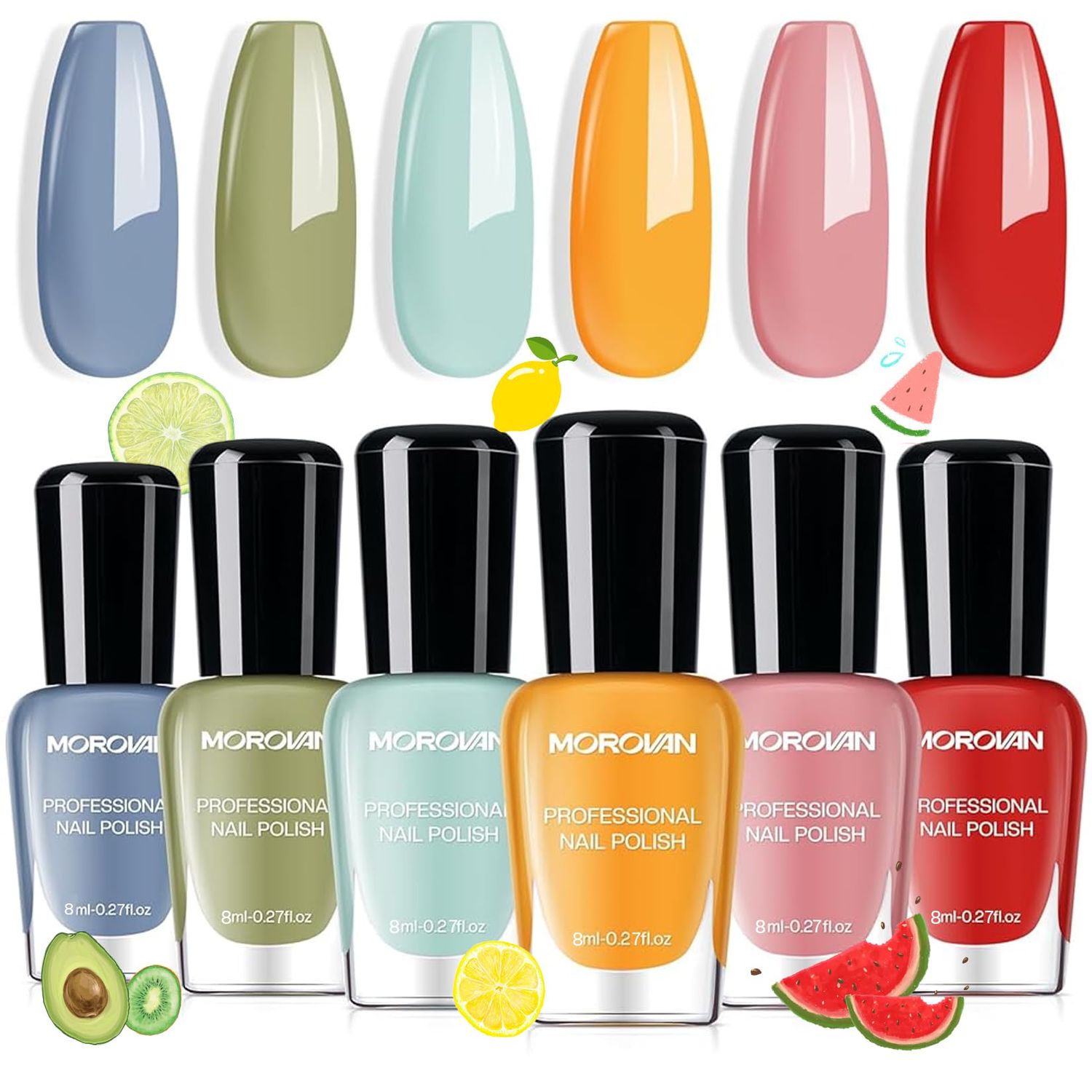 Morovan Nail Polish Set Fingernail: Quick Dry Nail Polish Kit Regular Bulk 0.25 oz Finger Nail Polish Pack Glossy Toenail Polish DIY Gifts for Women