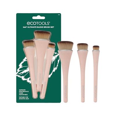EcoTools 360 Ultimate Blend Makeup Brush Kit, For Cream, Liquid, &amp; Powder Foundation, Blush, &amp; Bronzer, Buff &amp; Blend Makeup, Full Coverage, Dense Bristles, Vegan &amp; Cruelty-Free, 3 Piece Set