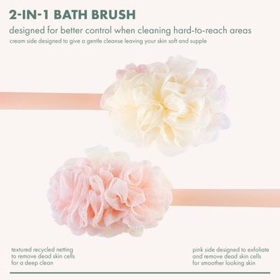 EcoTools 2-in-1 EcoPouf Bath Brush, Loofah Brush for Bath &amp; Shower, with Long Handle &amp; Recycled Netting for Cleansing &amp; Exfoliating, Back Brush for Men &amp; Women, Eco-Friendly &amp; Cruelty-Free, 1 Count