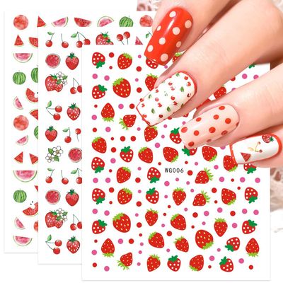 10 Sheets Summer Fruit Strawberry Nail Art Stickers Decals for Kids Self Adhesive Lemon Watermelon Design Manicure Tips Nail Decoration for Women Girls Gift