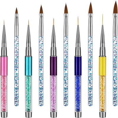 Mudder 10 Pieces 3D Nail Brushes Set Nail Liner Ombre Brush Nail Painting Design Pen Brushes Acrylic Rhinestone Handles Nail Pens