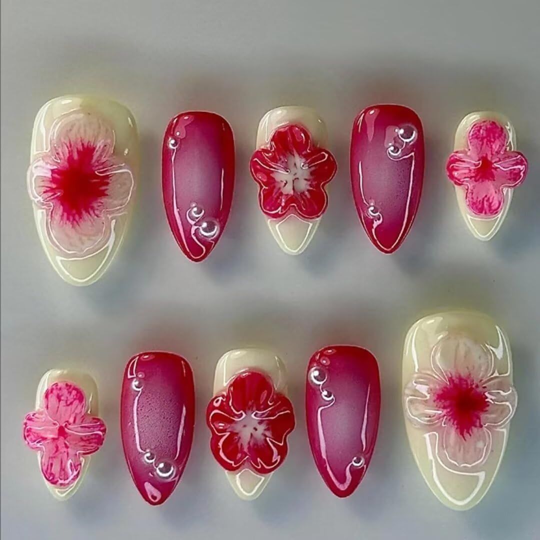 10PCS Handmade Nails Press On Nails Almond Art False Nails Womens Nails Kit,Medium