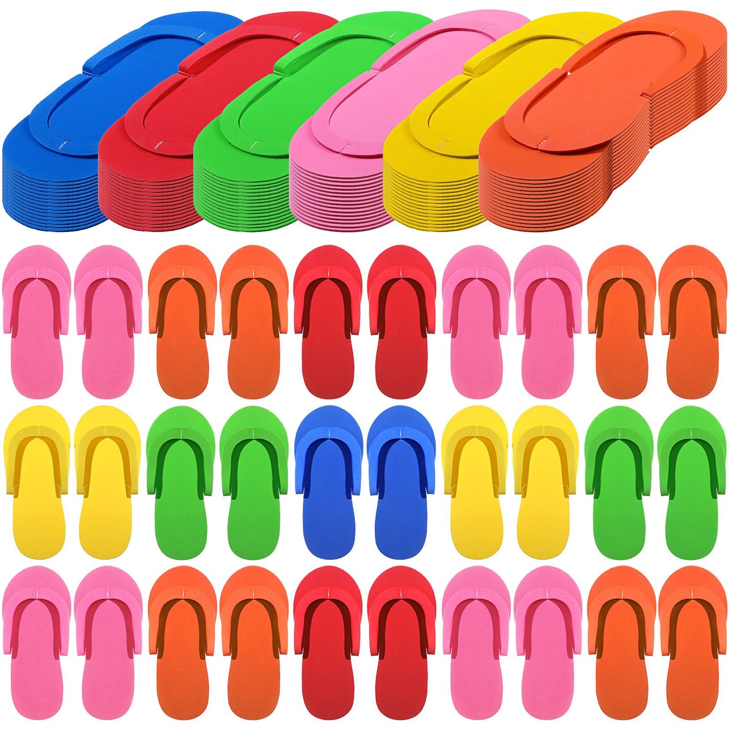Janmercy 90 Pairs Pedicure Slippers for Guests Foam Disposable Flip Flops Pedicure Shoes Sandals Bulk for Women Spa Party Supplies, 6 Colors, 4. 53 x 10. 43 Inches(Multi Color)