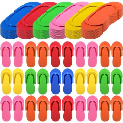 Janmercy 90 Pairs Pedicure Slippers for Guests Foam Disposable Flip Flops Pedicure Shoes Sandals Bulk for Women Spa Party Supplies, 6 Colors, 4. 53 x 10. 43 Inches(Multi Color)