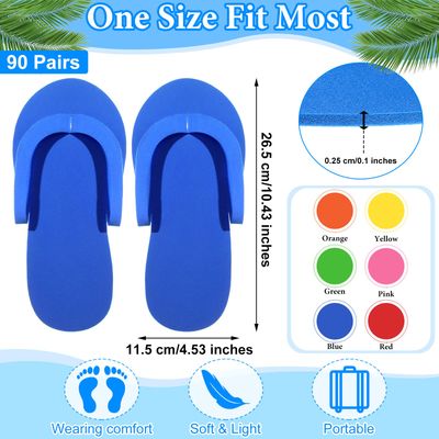 Janmercy 90 Pairs Pedicure Slippers for Guests Foam Disposable Flip Flops Pedicure Shoes Sandals Bulk for Women Spa Party Supplies, 6 Colors, 4. 53 x 10. 43 Inches(Multi Color)