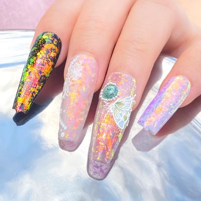 FNNZ Unicorn Chameleon Flake, Aurora Unichrome Mermaid Iridescent Nail Foil Confetti Opal Nail Art Glitter Sequins Decoration for Home DIY Nail Salon Manicure - Twilight Grove