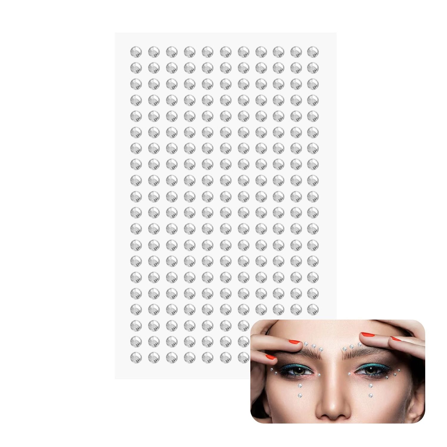 Medsuo 220pcs 4mm Rhinestone Stickers Face Gem Stickers Acrylic Glitter Self Adhesive Jewel Stickers Bling Body Gems Stick on Diamonds for Crafting, Eye, Nail, Party, Rave Festival, Make up (Silver)