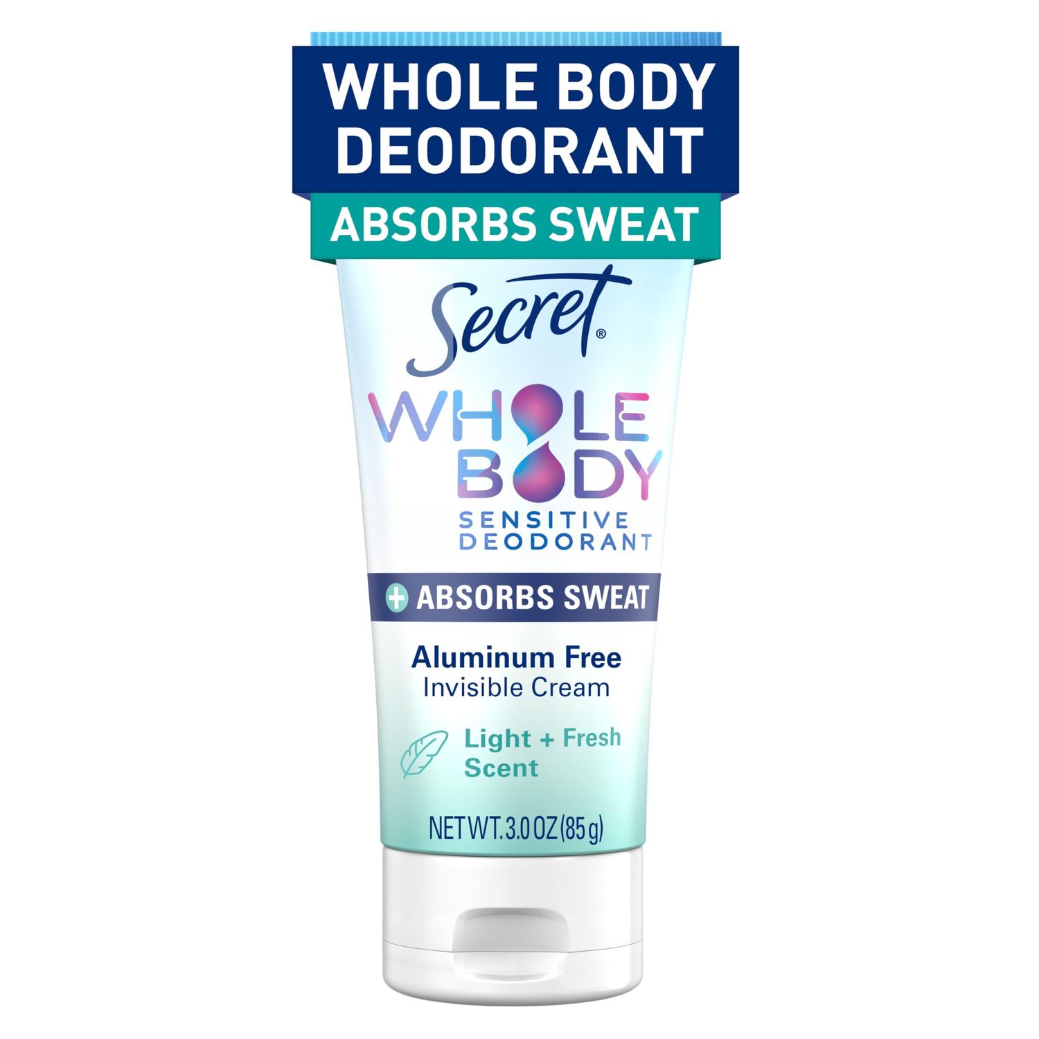 Secret Whole Body Deodorant Dry Feel Cream Absorbs Sweat for Women, Light &amp; Fresh Scent, Aluminum Free Deodorant, 72 HR Odor Protection, 3.0 oz