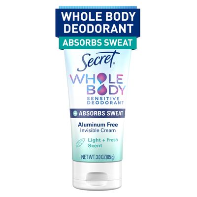 Secret Whole Body Deodorant Dry Feel Cream Absorbs Sweat for Women, Light &amp; Fresh Scent, Aluminum Free Deodorant, 72 HR Odor Protection, 3.0 oz