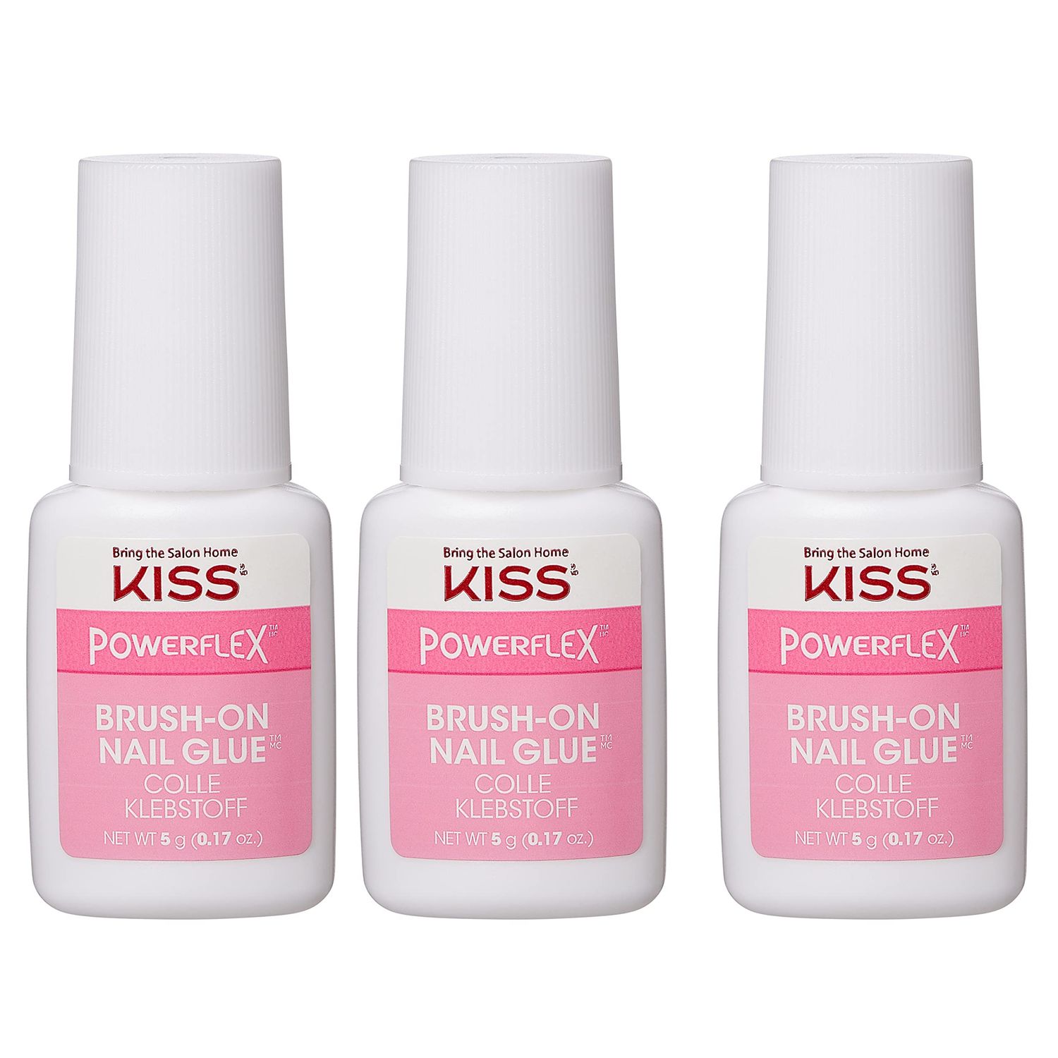 KISS PowerFlex Ultra-Hold Super Strength Instant Bond Flex Formula Brush-On Nail Glue, Application of Artificial Nails &amp; Natural Nail Repair - 3-Pack, Net Wt. 5g (0.17 oz.) Each