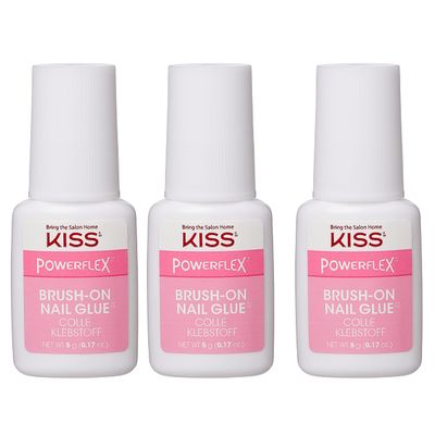 KISS PowerFlex Ultra-Hold Super Strength Instant Bond Flex Formula Brush-On Nail Glue, Application of Artificial Nails &amp; Natural Nail Repair - 3-Pack, Net Wt. 5g (0.17 oz.) Each