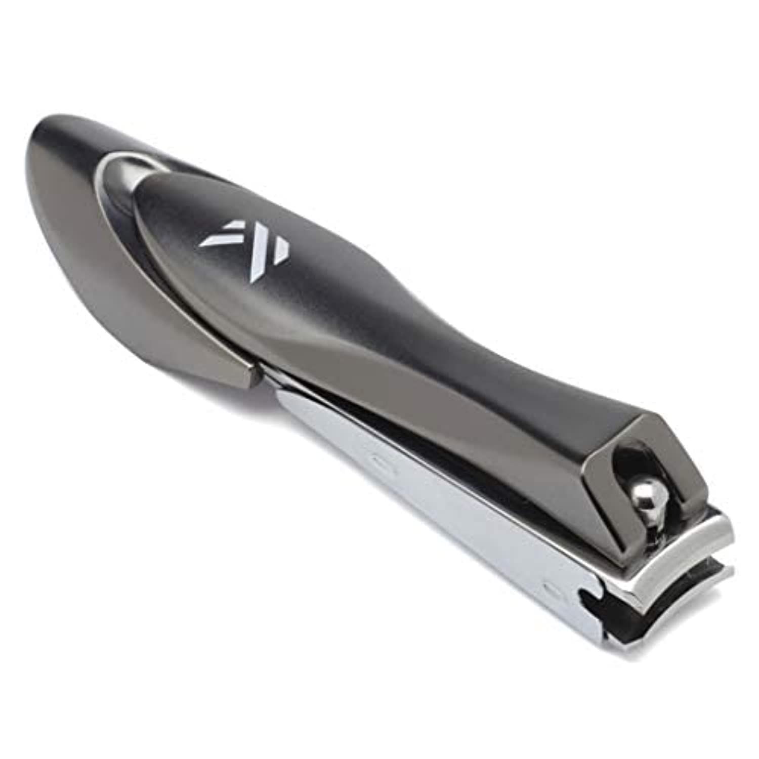 Nail Clippers with Catcher - KLIPP Heavy Duty Stainless Steel Fingernail and Toe Nail Cutter with Curved Surgical Blades and Built-in Nail File - Ergonomic Handle with Wide Jaws for Thick Nails